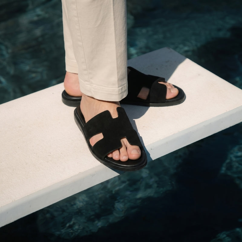Amalfi Slide Suede Onyx Black