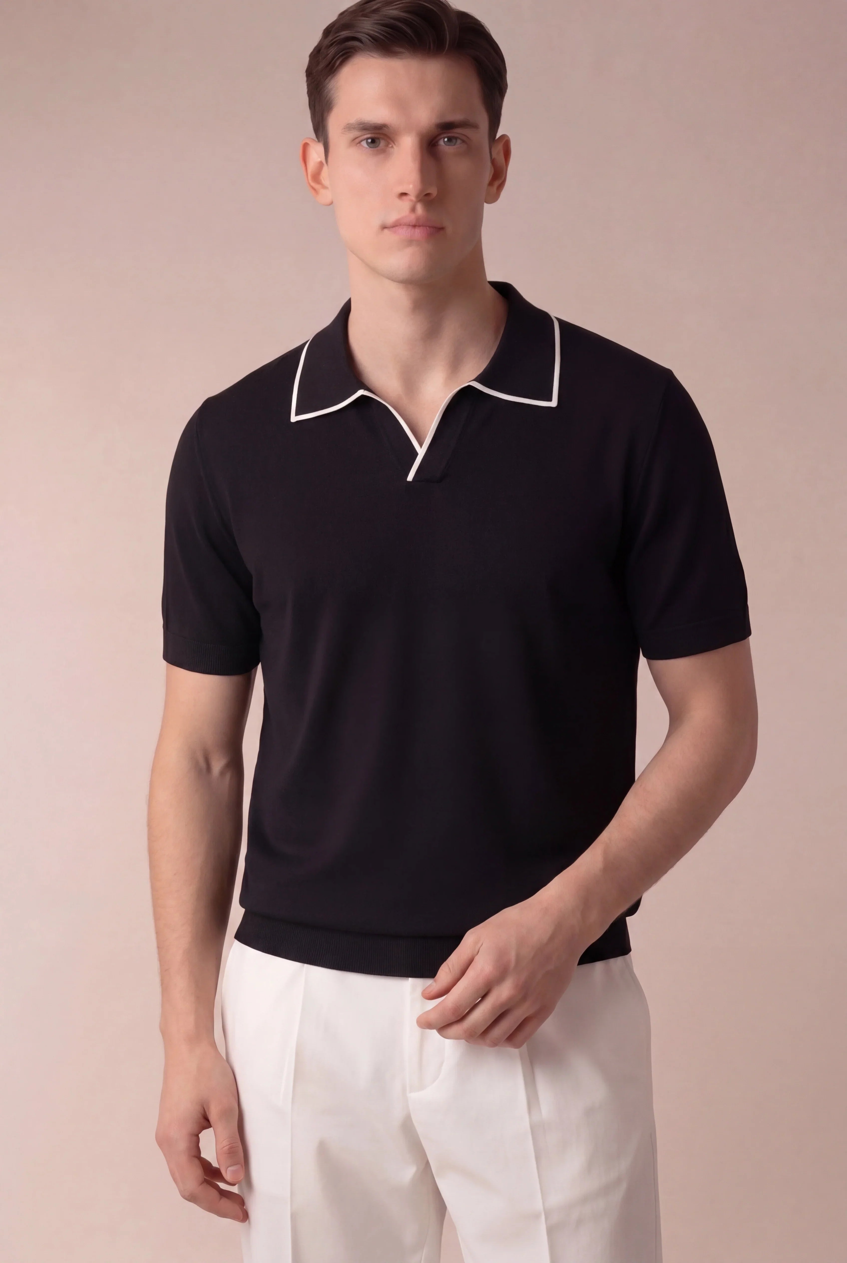Black Buttonless Polo
